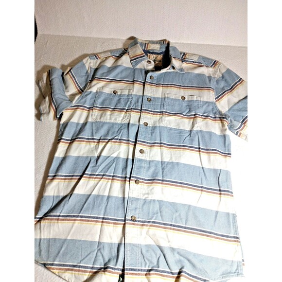 Outdoor Life Shirt Mens M Striped Cotton Button Front Short Sleeve Pockets - Picture 1 of 12